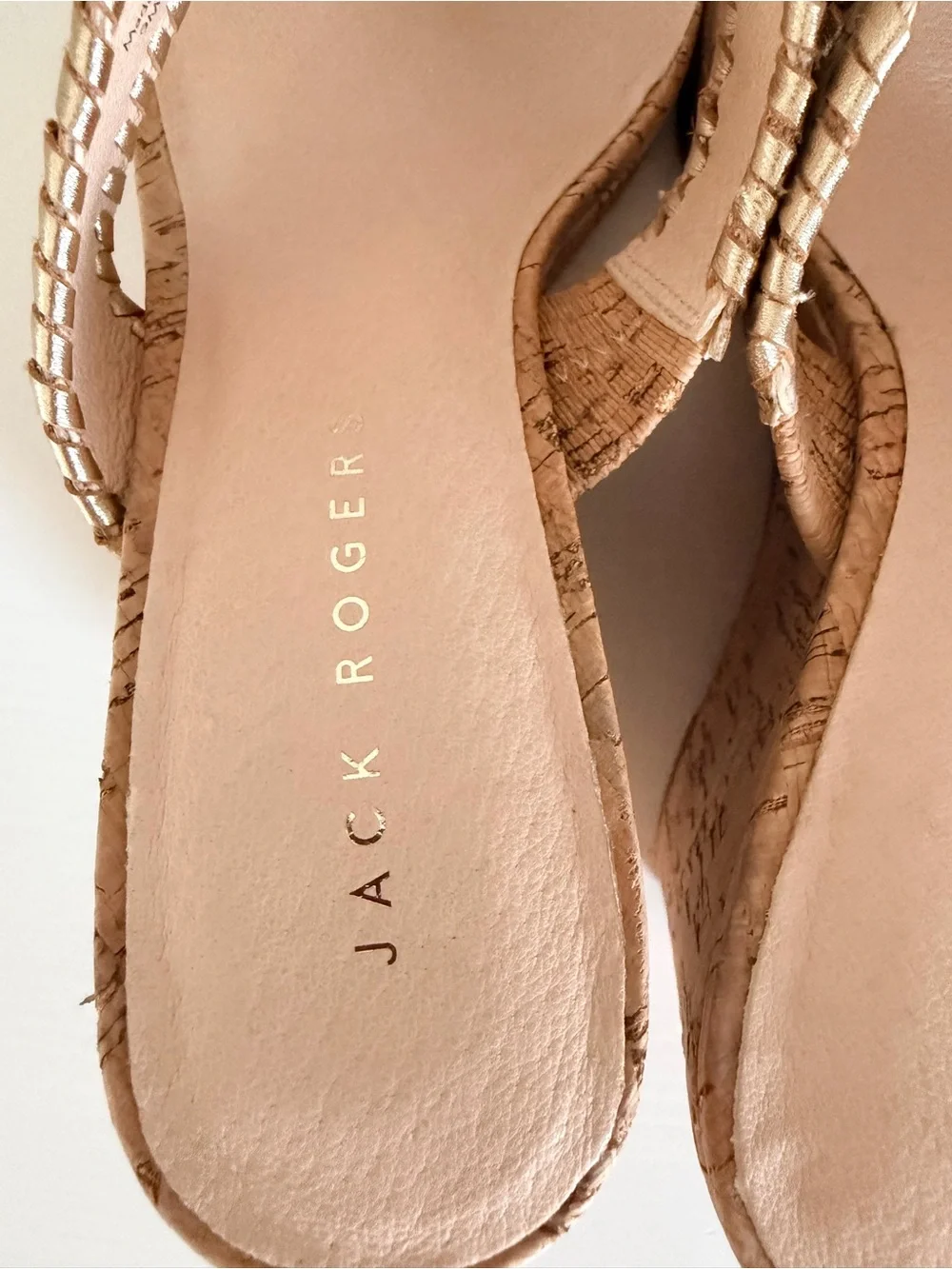 NWT Jack Rogers - Cork and Gold High Wedge Sandals